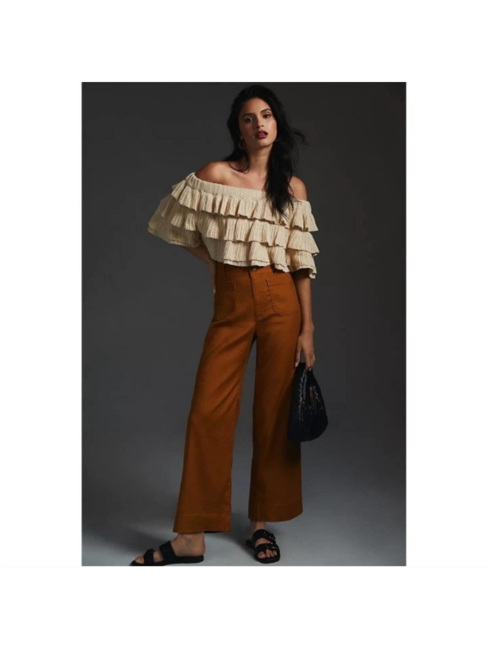 Maeve Anthropologie The Colette Linen Blend Cropped Wide Leg Pants 26